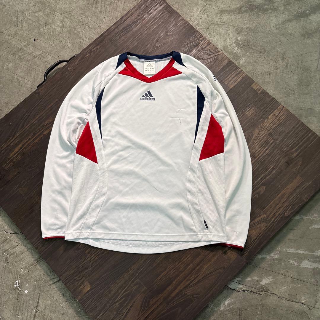 8BS1 adidas ロゴプリント長袖Tシャツ　トレーニングウェア古着 adidas 半袖 プリント Tシャツ S ネイビー アディダス スポーツ ロゴ